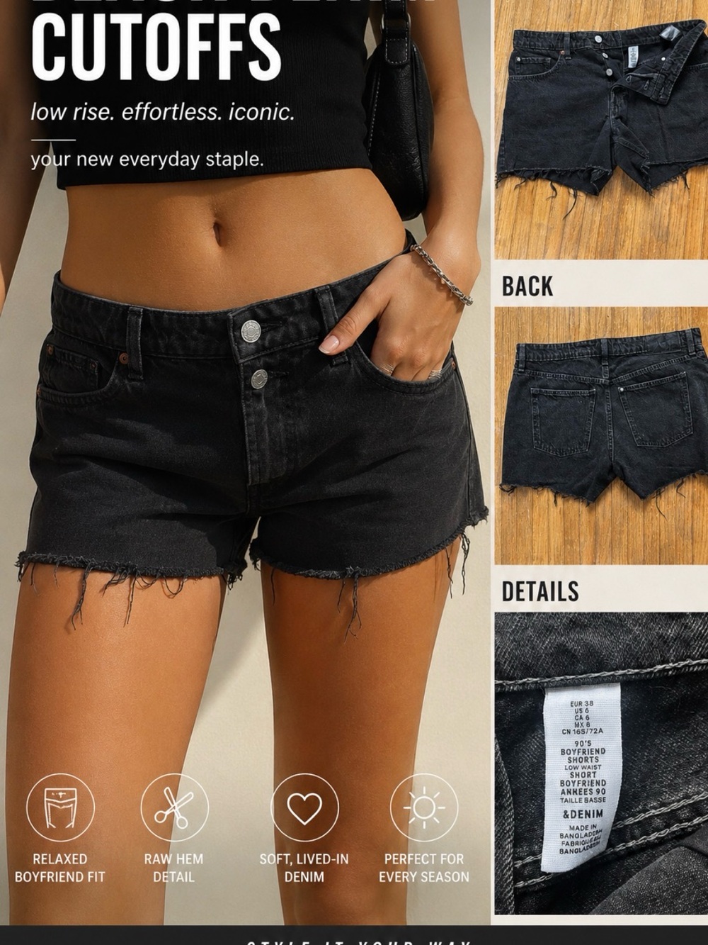 Boyfriend Cutoff  Jean Shorts - Black